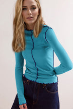 Basic Bae Contrast Trim Mock Neck Long Sleeve T-Shirt - Ladyez