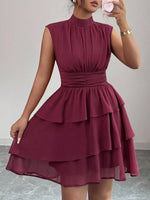 Sleeveless Mock Neck Layered Ruffle Dress