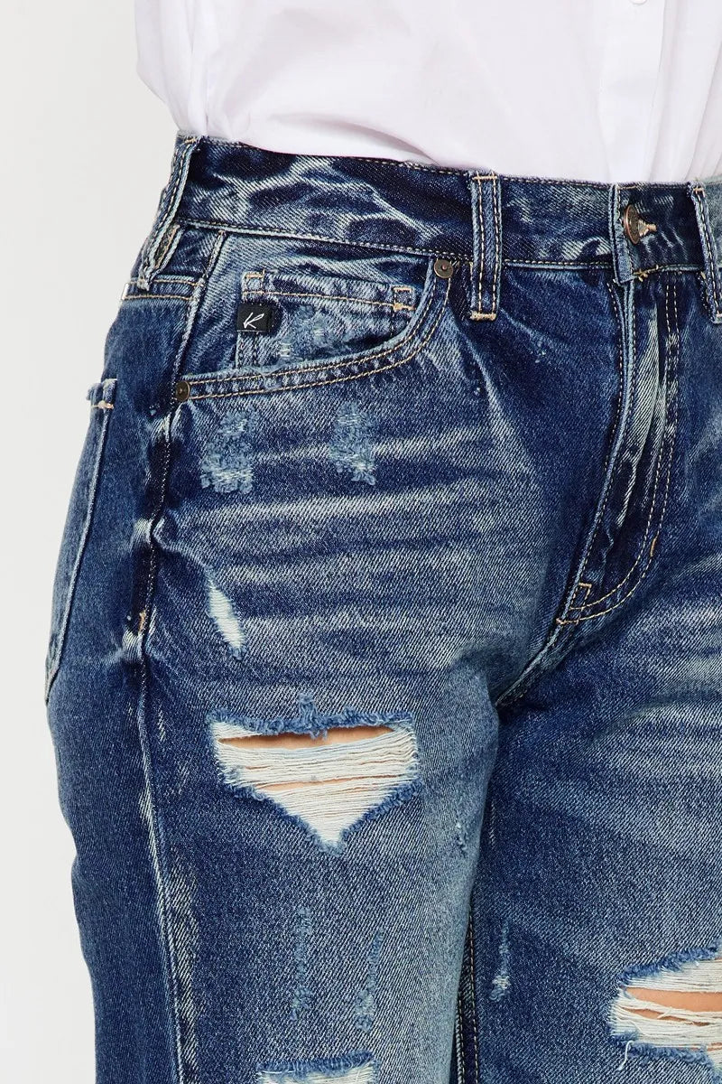 Kancan High Rise Distressed Mom Fit Jeans - Ladyez