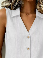 Full Size Button-Up Collared Neck Sleeveless Top Plus Size