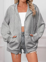 Full Size Textured Quilted Zip-Up Hooded Jacket Plus Size