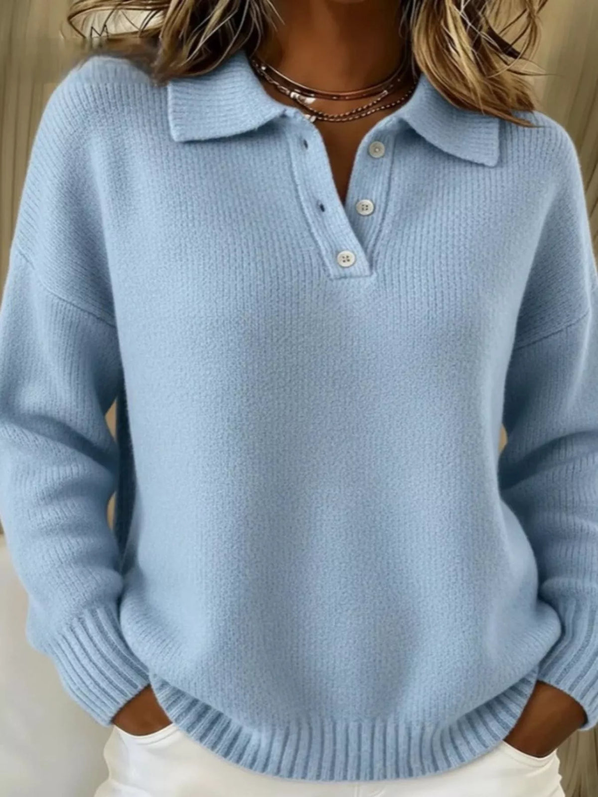 Full Size Half Button Collar Drop Shoulder Sweater Plus Size
