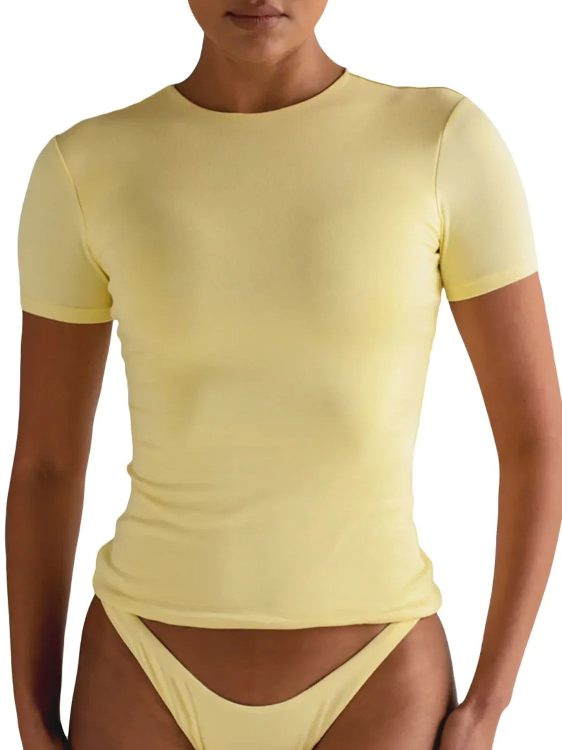Round Neck Short Sleeve Swim Top - Ladyez