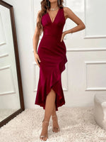 Ruffle Hem V-Neck Bodycon Dress - Ladyez