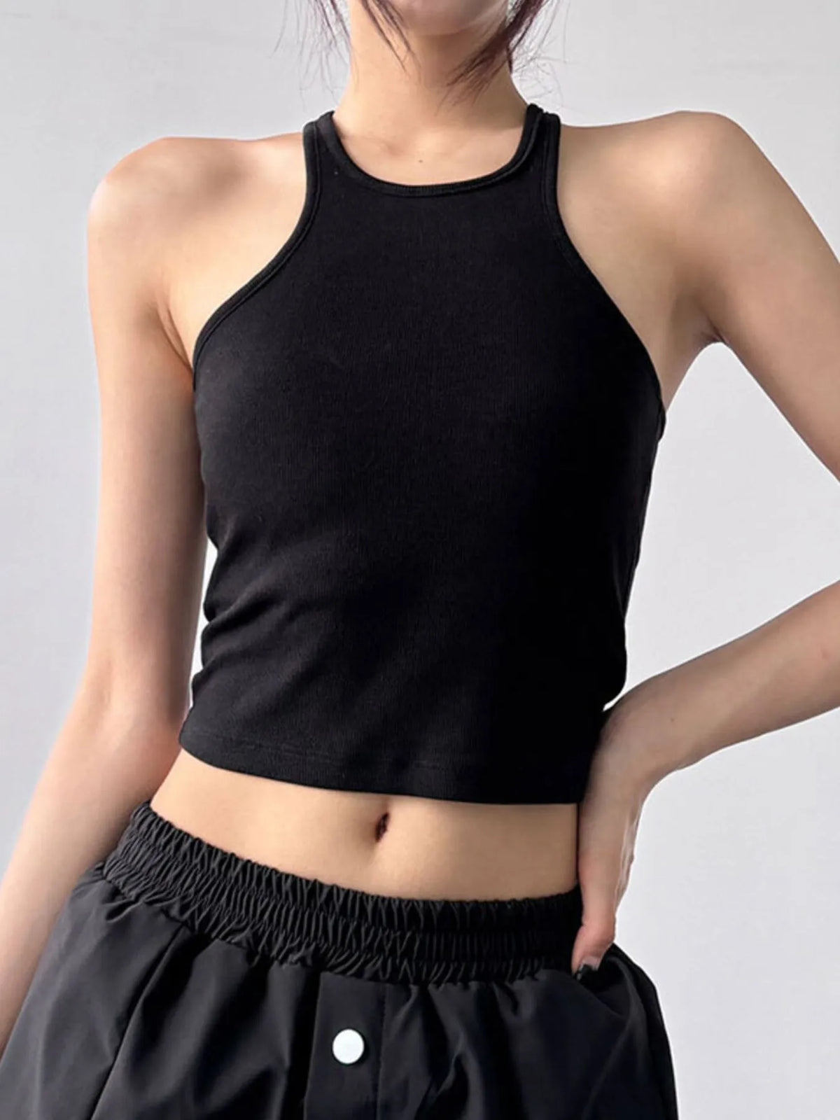 Ribbed Round Neck Crop Tank Top - Ladyez