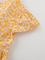Children's Floral Print Button-Front Flutter Sleeve Dress