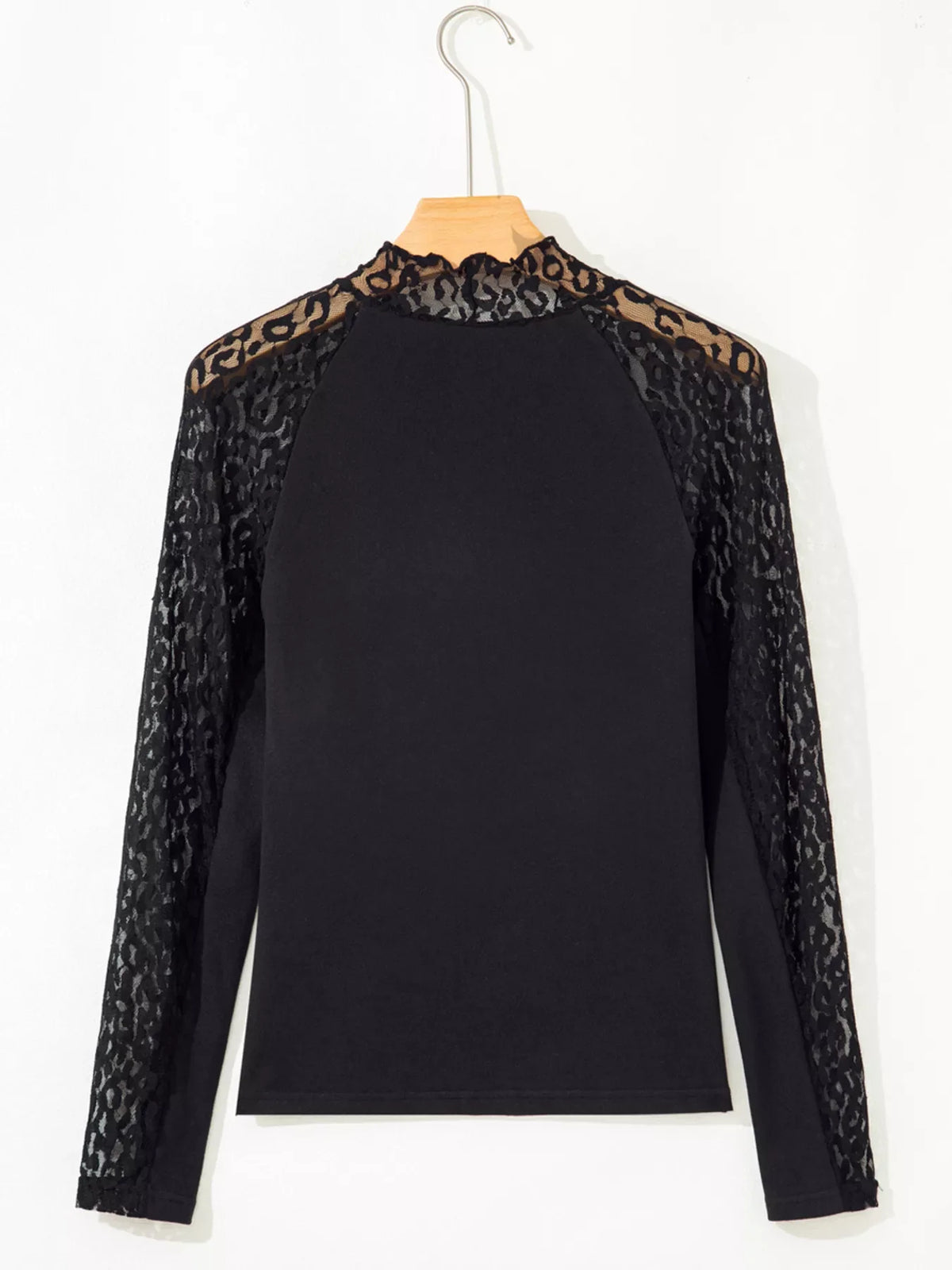 Leopard Mesh Patchwork Knit Long Sleeve Top