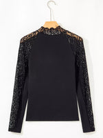 Leopard Mesh Patchwork Knit Long Sleeve Top