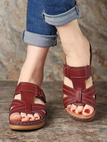 Cutout Leather Wedge Sandals