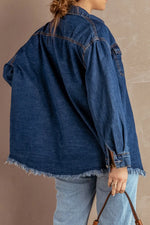 Button Up Pocketed Raw Hem Denim Jacket
