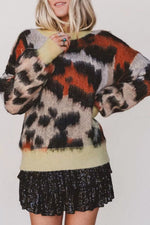 Leopard Print Drop Shoulder Long Sleeve Round Neck Sweater