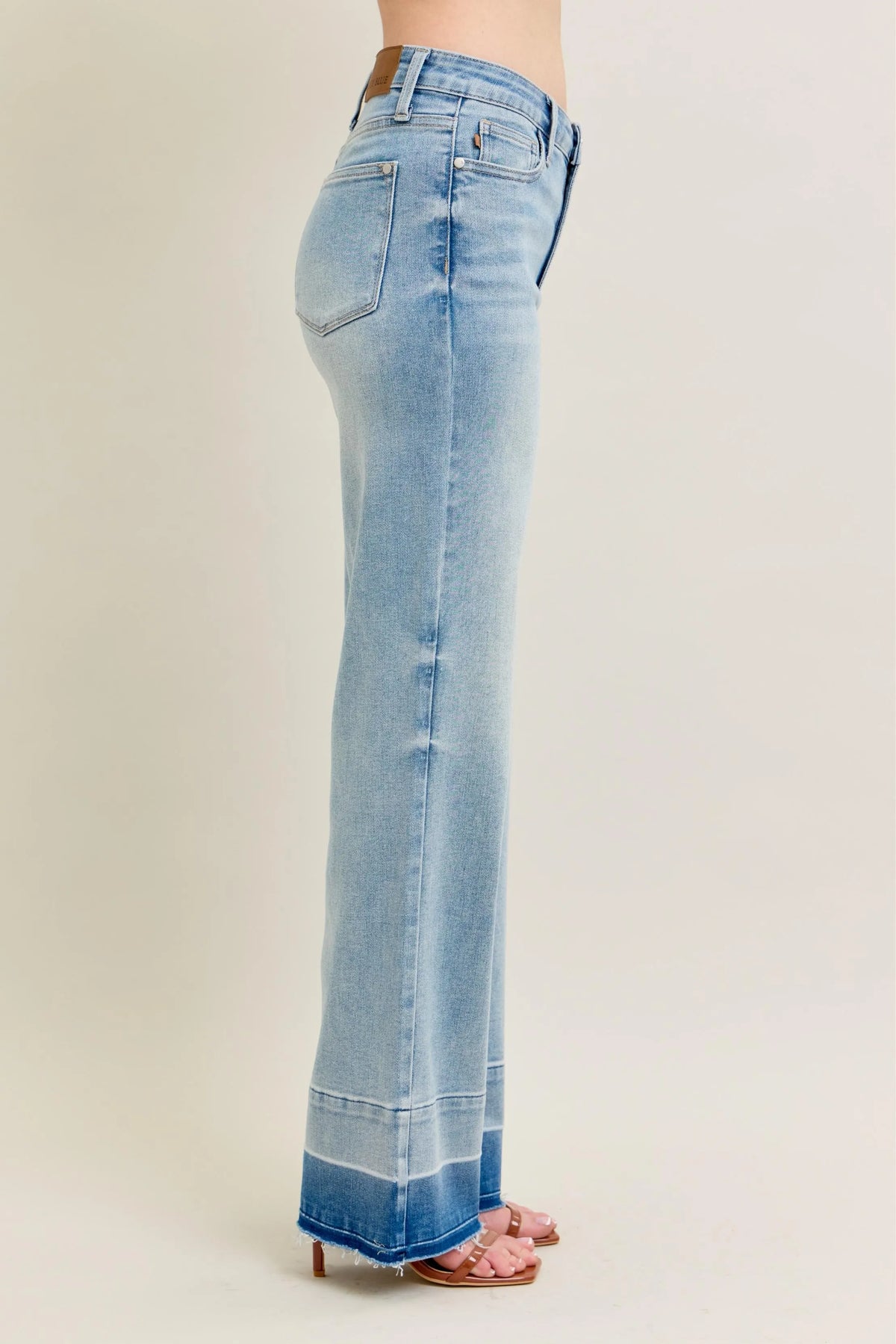 Judy Blue Full Size Mr Release Hem Wide Leg Jeans Plus Size - Ladyez