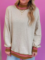Ribbed Stand Neck Long Sleeve Loose Fit Sweatshirt
