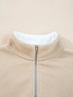 Fleece Colorblock Patchwork Zipped Neck Pullover Sweatshirt
