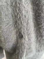 V Neck Button Down Fuzzy Knit Mohair Cardigan