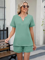 Solid Color Short Sleeve Top and Shorts Two-Piece Set