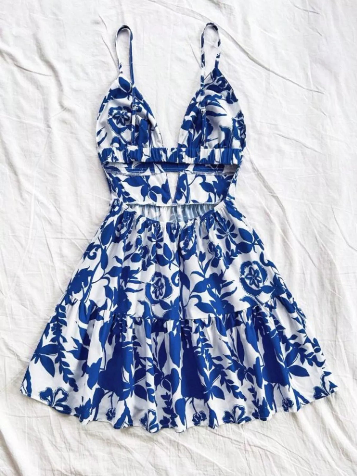 Floral Print V-Neck Tiered Mini Dress