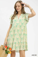 Umgee Mix Printed Flutter Sleeve Dress