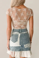 Exposed Seam Ruched Sheer Floral Mesh Top