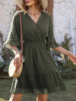 Swiss Dot Flare Sleeve Wrap Mini Dress