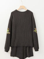 Flying Mallard Sequin Patched Ribbed Long Sleeve Top and Shorts Set