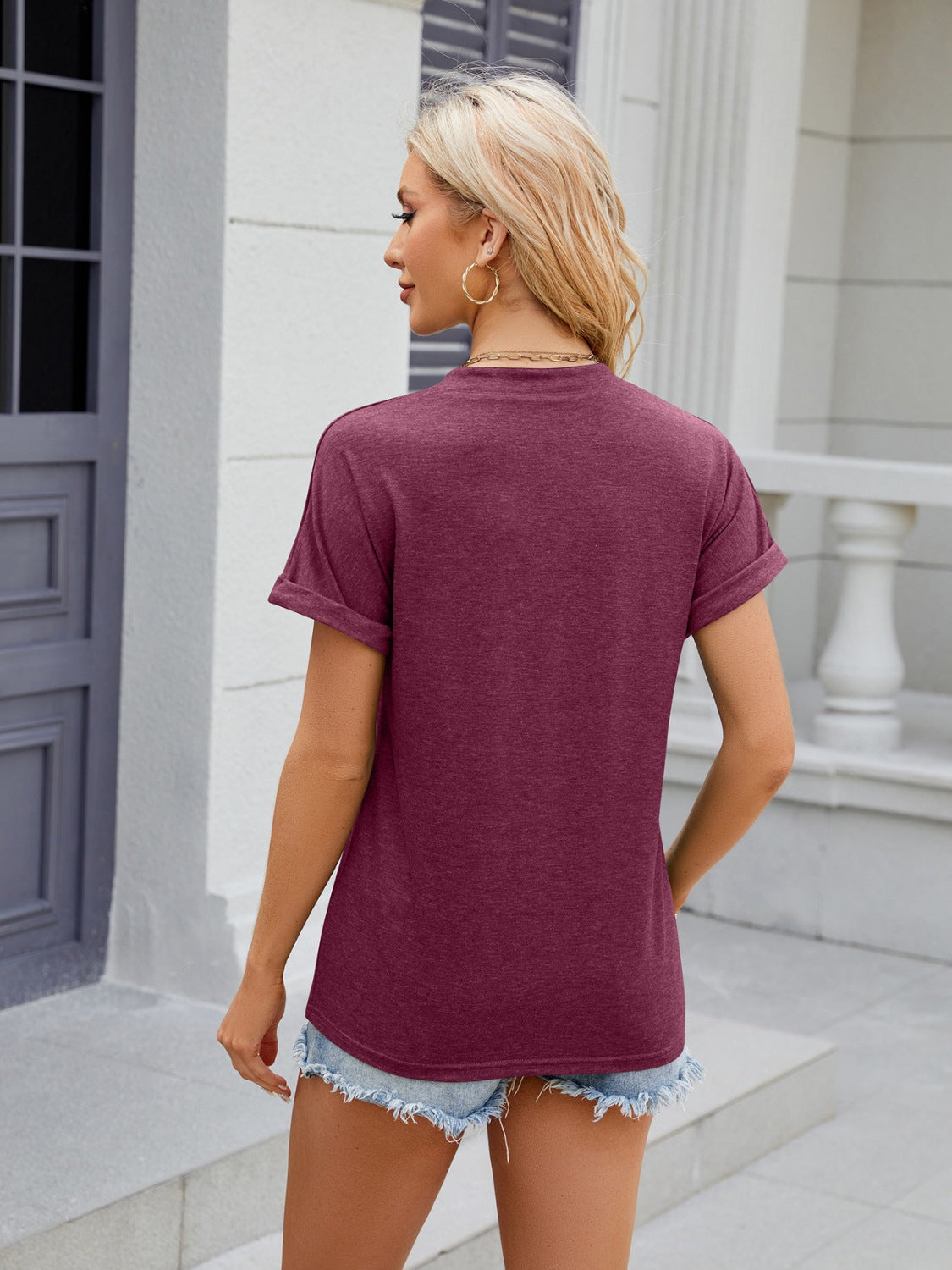 Florira Notched Short Sleeve T-Shirt - Ladyez