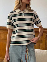 Striped Polo T-Shirt with Contrast Collar - Ladyez
