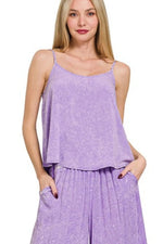 Zenana Woven Acid Crinkle Washed Cami & Pants 2 Piece Set
