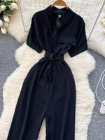 Button Front Wide Leg Jumpsuit