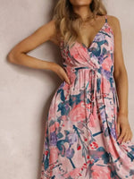 Floral Print Surplice Spaghetti Strap Maxi Dress - Ladyez
