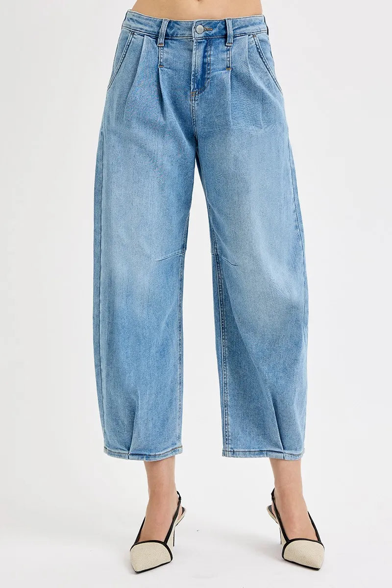 RISEN Full Size Mid Rise Fit Crop Wide Volume Leg Jeans Plus Size - Ladyez