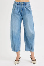 RISEN Full Size Mid Rise Fit Crop Wide Volume Leg Jeans Plus Size - Ladyez