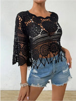 Openwork Round Neck Cover-Up - Ladyez