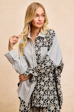 BiBi Stripes Jacquard Floral Mix And Match Shirt Top