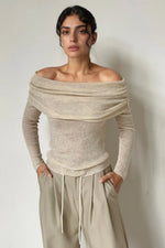 Off-Shoulder Long Sleeve Knit Top
