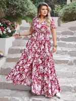 Plus Size Slit Printed V-Neck Maxi Dress - Ladyez