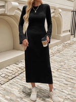 Ribbed Knit Long Sleeve Midi Dress