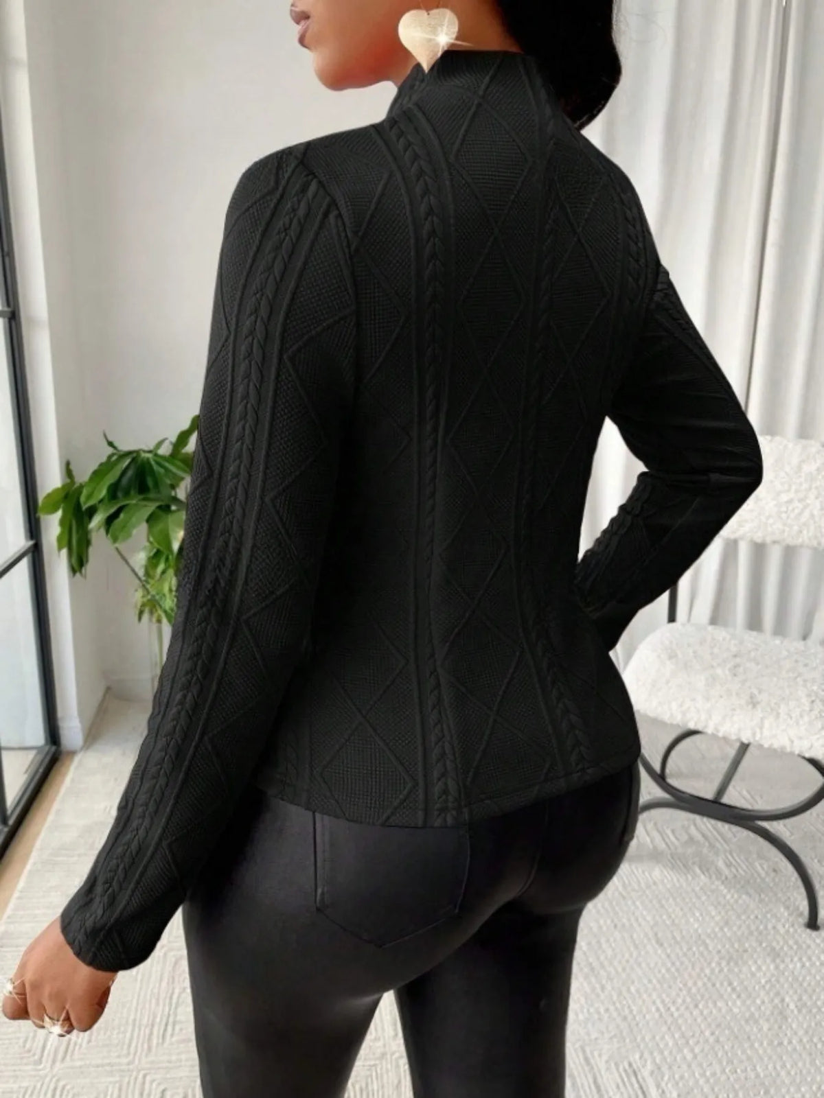 Textured Button Up Long Sleeve Jacket