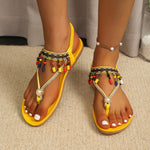 Beaded Ankle Strap Thong Sandals