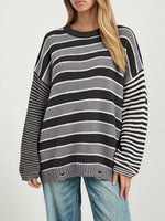 Oversized Striped Distressed Sweater
