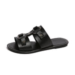 Buckled Leather Slide Sandals