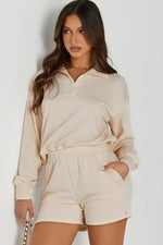 Half Button Sweatshirt and Shorts Active Set - Ladyez