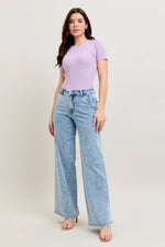 Judy Blue Full Size High Waist Wide Leg Jeans with Skewed Inseam Plus Size - Ladyez