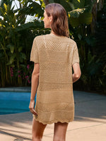Openwork Round Neck Short Sleeve Cover-UP - Ladyez