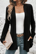 Ribbed Knit Open Front Cardigan with Pockets