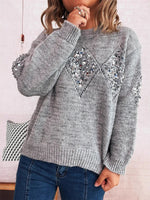 Sequined Diamond Pattern Oversized Sweater