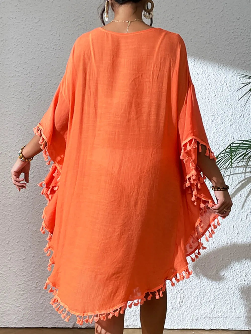 Tassel Cutout Scoop Neck Cover-Up Dress - Ladyez