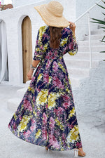 Devine Printed Tied Half Sleeve Slit Dress - Ladyez