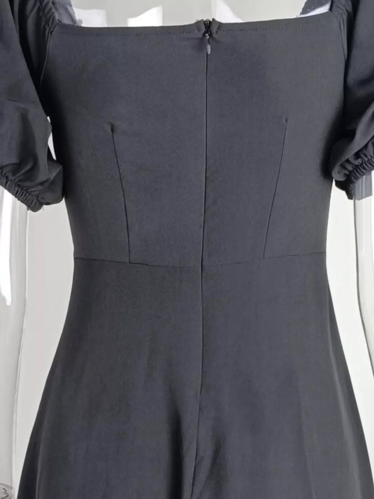 Puff Sleeve Tie Front Slit Midi Dress
