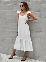 Full Size Ruffled Hem Midi Dress with Cap Sleeves Plus Size